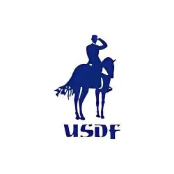Silhouette of equestrian with USDF text.
